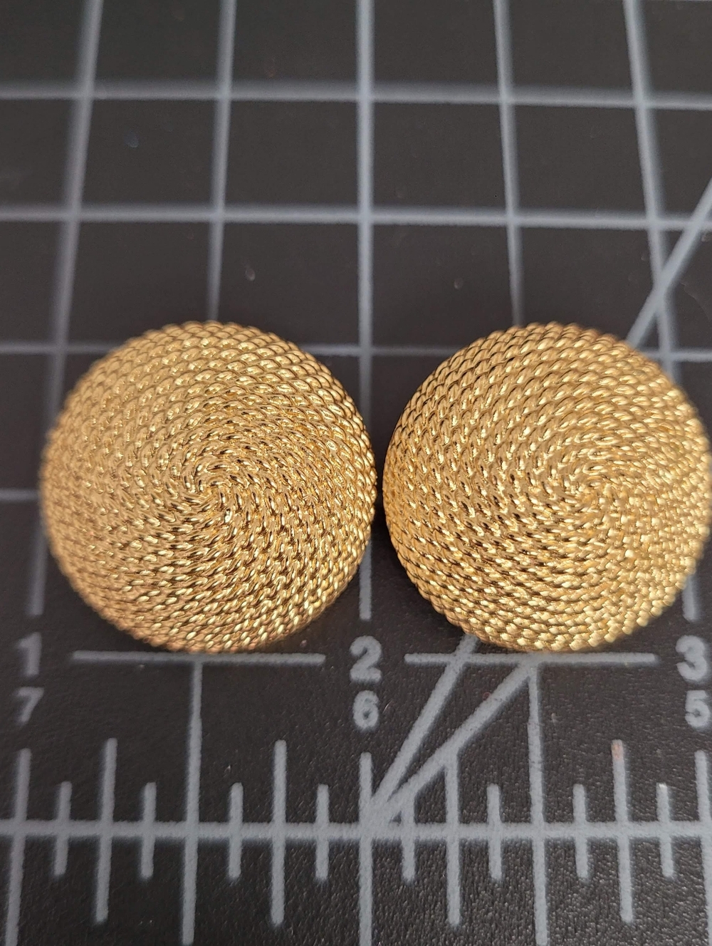 Vintage MONET Gold Textured Round Button Earrings - CLIP-ON BACKS